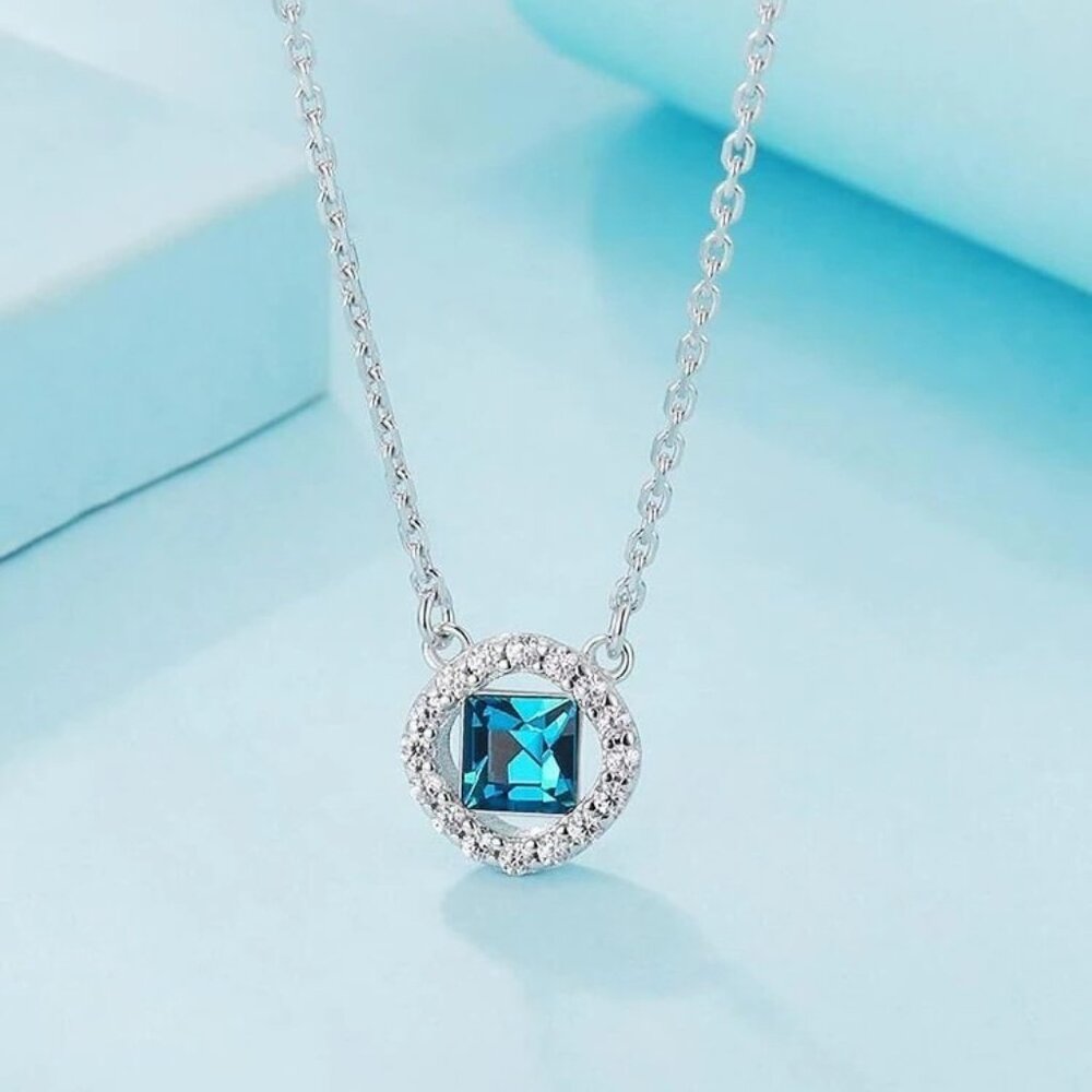 Melissa Ann Topaz Blue Cubic Zirconia Sterling Silver Necklace Gift Packaged